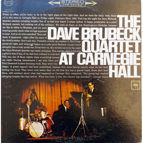 DAVE BRUBECK QUARTET AT CARNEGIE HALL 1963 LP.